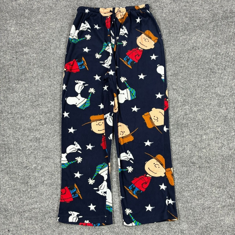 Peanuts Mens Pajama Pants Size Medium Navy Character Print Fleece Lounge